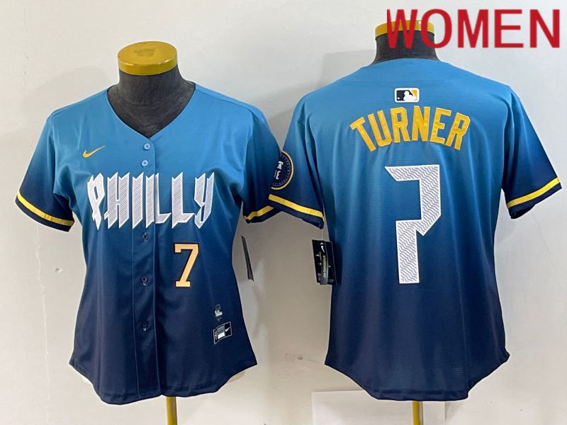 Women Philadelphia Phillies #7 Turner Blue City Edition Nike 2024 MLB Jersey style 3